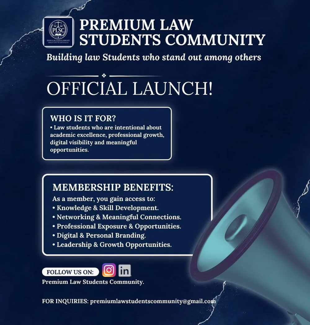 Premium Law Students Community official launch flyer